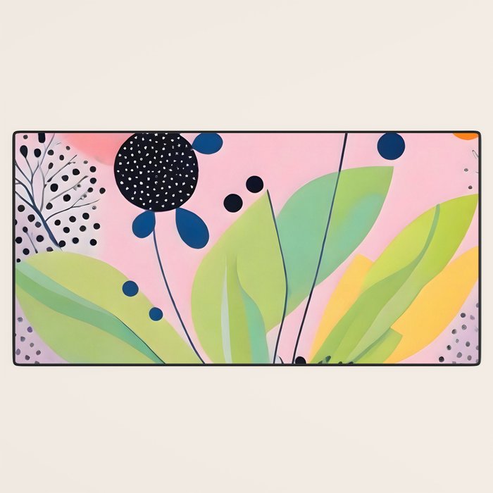 Dream Botanicals, Plants Nature Vintage Illustrations, Eclectic Garden Bohemian Painting, Floral Spring Summer Blossom Blush Desk Mat Gallery Image 3