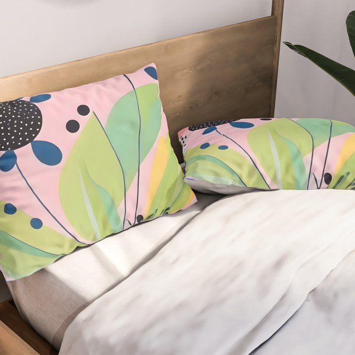 Dream Botanicals, Plants Nature Vintage Illustrations, Eclectic Garden Bohemian Painting, Floral Spring Summer Blossom Blush Pillow Sham Gallery Image 2