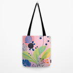 Dream Botanicals, Plants Nature Vintage Illustrations, Eclectic Garden Bohemian Painting, Floral Spring Summer Blossom Blush Tote Bag Gallery Image 2