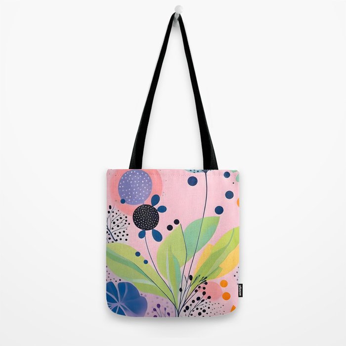 Dream Botanicals, Plants Nature Vintage Illustrations, Eclectic Garden Bohemian Painting, Floral Spring Summer Blossom Blush Tote Bag Gallery Image 2