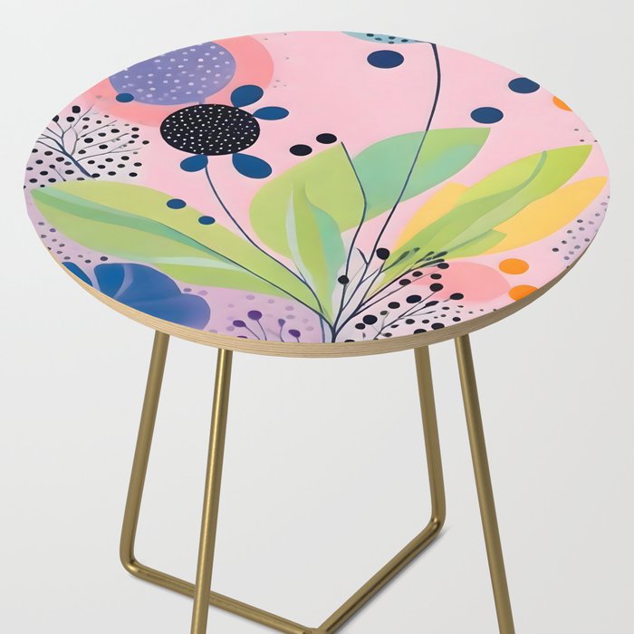 Dream Botanicals, Plants Nature Vintage Illustrations, Eclectic Garden Bohemian Painting, Floral Spring Summer Blossom Blush Side Table Gallery Image 2