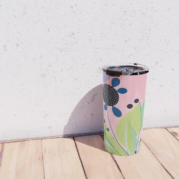 Dream Botanicals, Plants Nature Vintage Illustrations, Eclectic Garden Bohemian Painting, Floral Spring Summer Blossom Blush Travel Mug Gallery Image 4