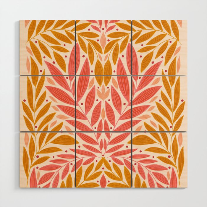 Colorful Folk Leaves  Wood Wall Art Gallery Image 1