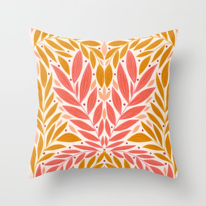 Colorful Folk Leaves  Throw Pillow Gallery Image 1