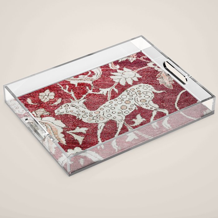 Spotted Fawn From Antique Persian Animal Rug Print Acrylic Tray Gallery Image 1
