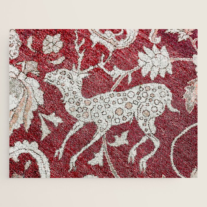 Spotted Fawn From Antique Persian Animal Rug Print Jigsaw Puzzle Gallery Image 1