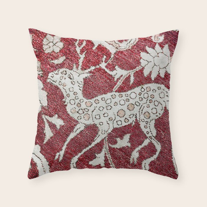 Spotted Fawn From Antique Persian Animal Rug Print Throw Pillow Gallery Image 6