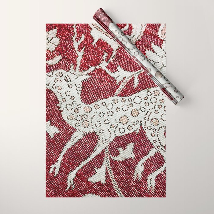 Spotted Fawn From Antique Persian Animal Rug Print Wrapping Paper Gallery Image 1