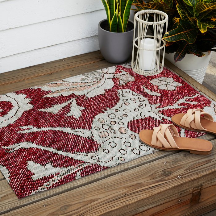Spotted Fawn From Antique Persian Animal Rug Print Outdoor Rug Gallery Image 2