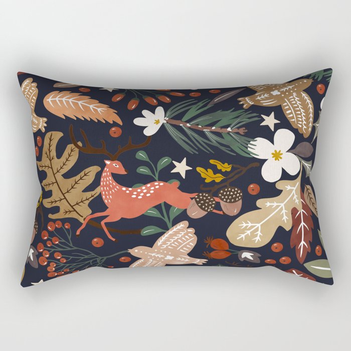 Christmas night forest ornaments Rectangular Pillow Gallery Image 1