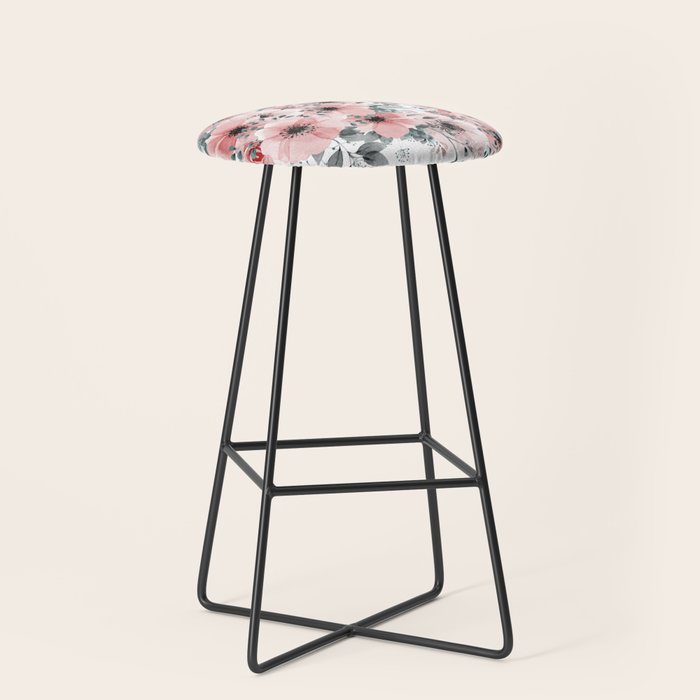 Watercolor Flower, Blush Pink and Gray, Floral Prints Stool Gallery Image 1