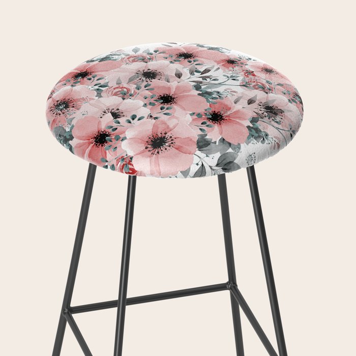 Watercolor Flower, Blush Pink and Gray, Floral Prints Stool Gallery Image 2