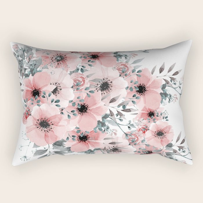 Watercolor Flower, Blush Pink and Gray, Floral Prints Rectangular Pillow Gallery Image 1