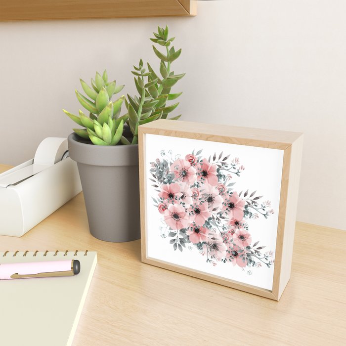 Watercolor Flower, Blush Pink and Gray, Floral Prints Mini Art Print Gallery Image 2