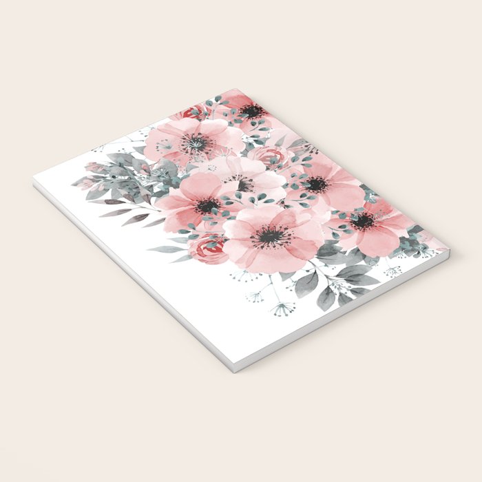 Watercolor Flower, Blush Pink and Gray, Floral Prints Notebook Gallery Image 3