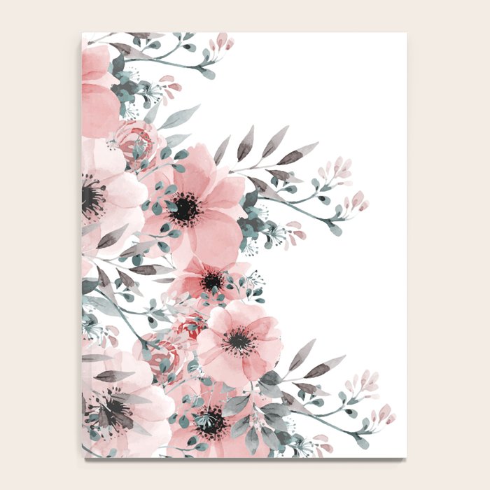 Watercolor Flower, Blush Pink and Gray, Floral Prints Notebook Gallery Image 4