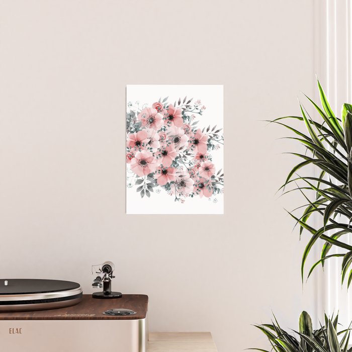 Watercolor Flower, Blush Pink and Gray, Floral Prints Poster Gallery Image 2