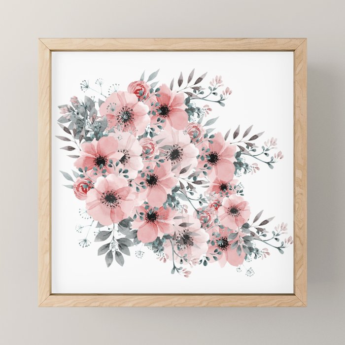 Watercolor Flower, Blush Pink and Gray, Floral Prints Mini Art Print Gallery Image 1
