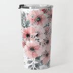 Watercolor Flower, Blush Pink and Gray, Floral Prints Travel Mug Gallery Image 3