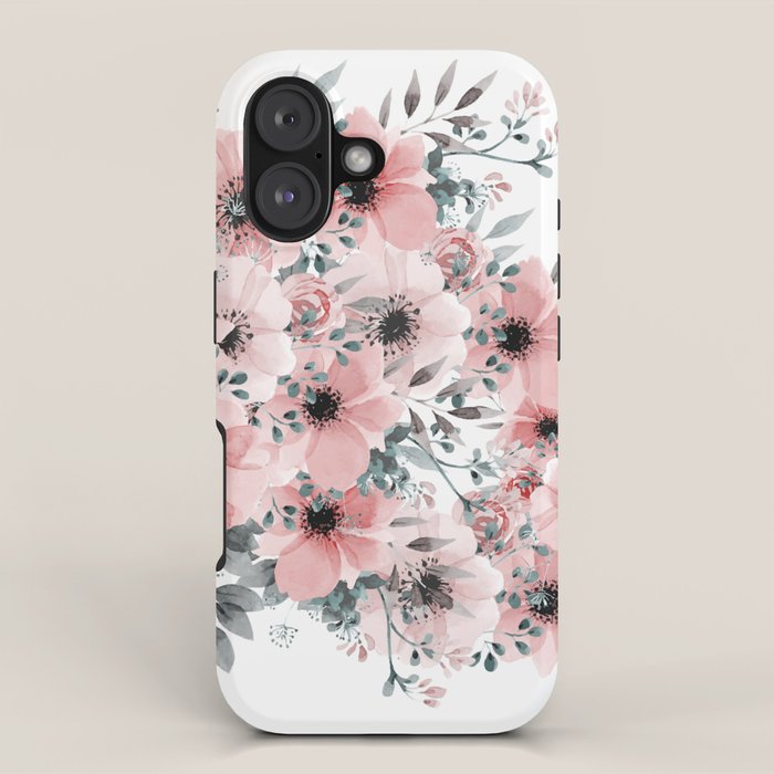 Watercolor Flower, Blush Pink and Gray, Floral Prints iPhone Case Gallery Image 1