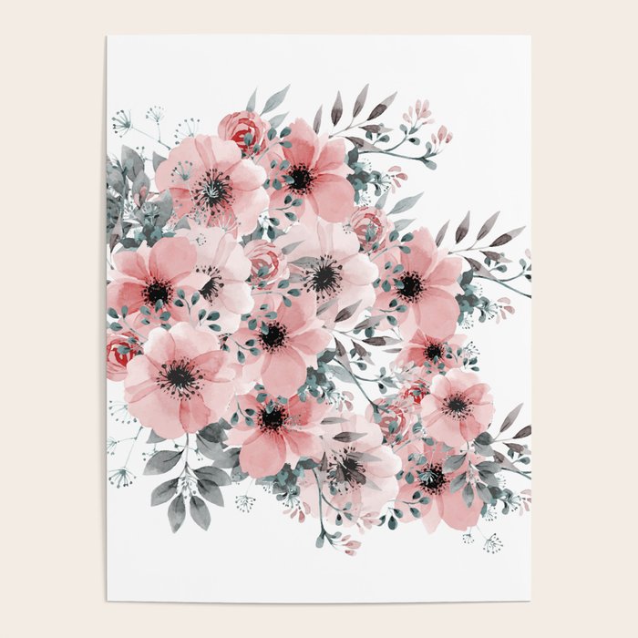 Watercolor Flower, Blush Pink and Gray, Floral Prints Poster Gallery Image 4