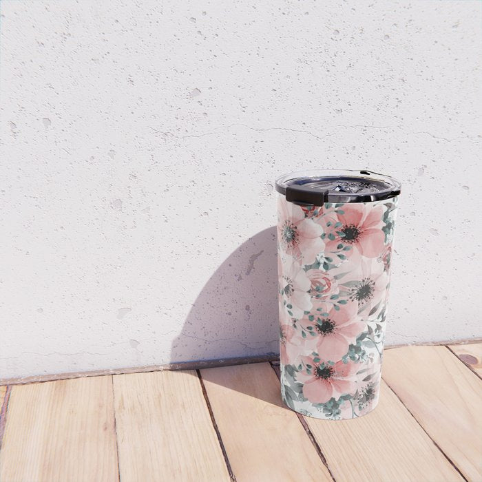 Watercolor Flower, Blush Pink and Gray, Floral Prints Travel Mug Gallery Image 4