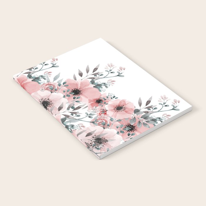 Watercolor Flower, Blush Pink and Gray, Floral Prints Notebook Gallery Image 1