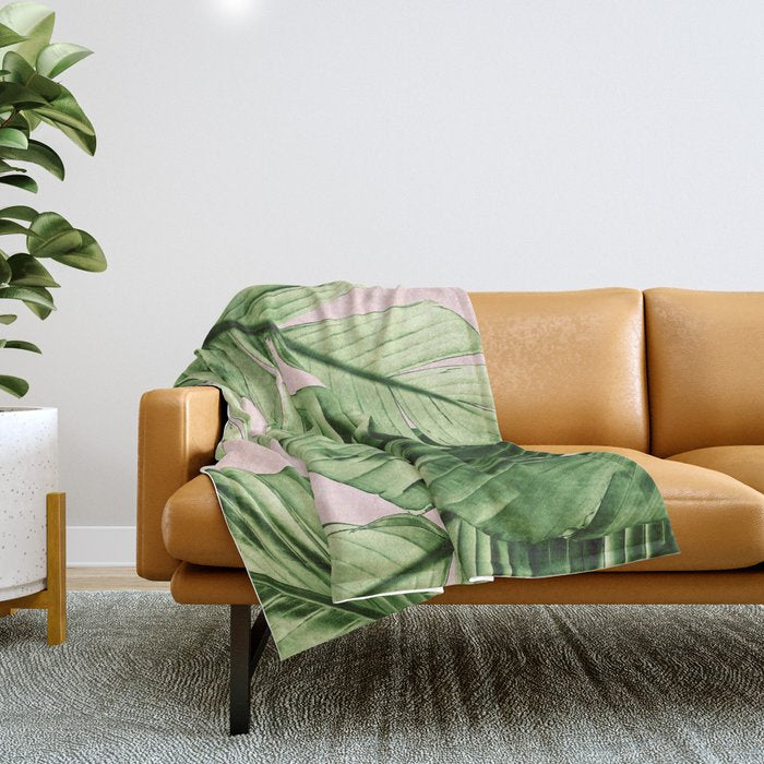 Tropical Blush Banana Leaves Dream #6 #decor #art #society6 Throw Blanket Gallery Image 1