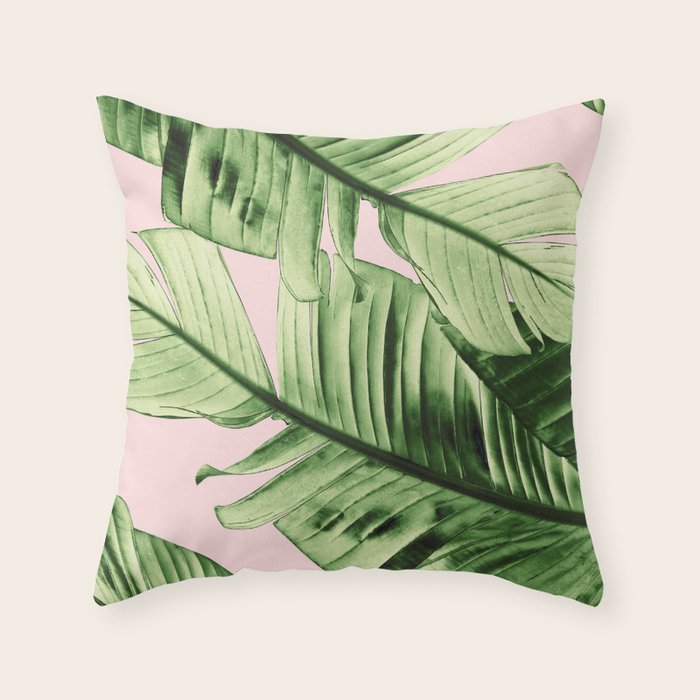 Tropical Blush Banana Leaves Dream #6 #decor #art #society6 Throw Pillow Gallery Image 1