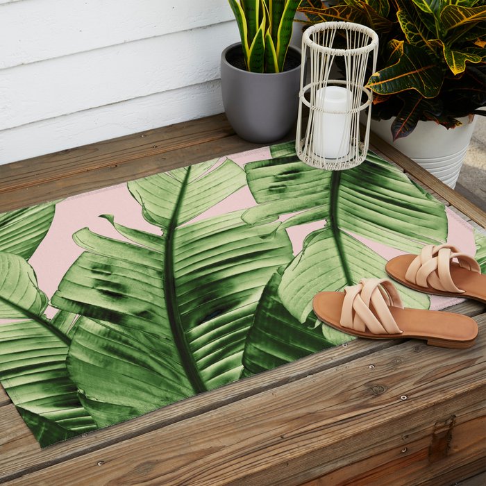 Tropical Blush Banana Leaves Dream #6 #decor #art #society6 Outdoor Rug Gallery Image 2