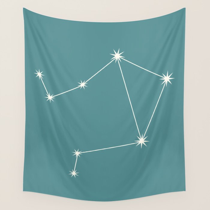 Libra Zodiac Star Constellation Line Art Teal Wall Tapestry Gallery Image 4