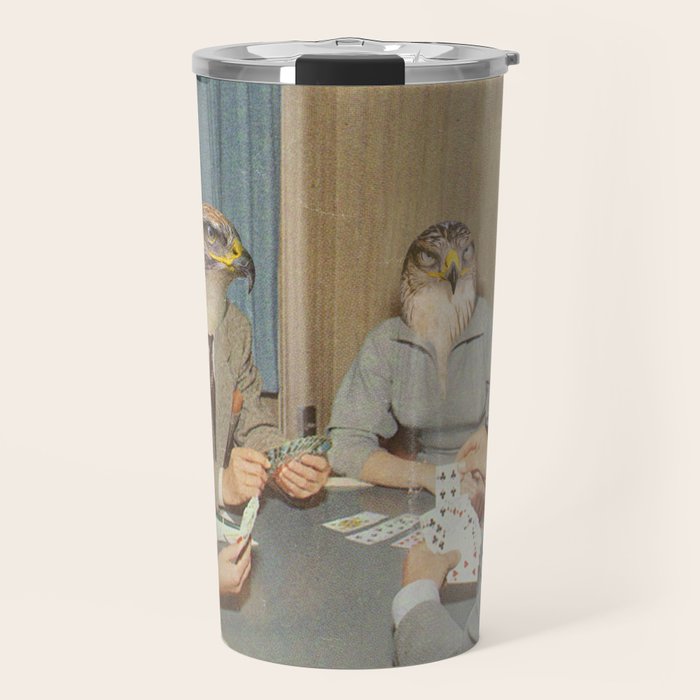Too Late Mr. Hudson - Birds of prey playing poker with a rabbit in a casino Travel Mug Gallery Image 1