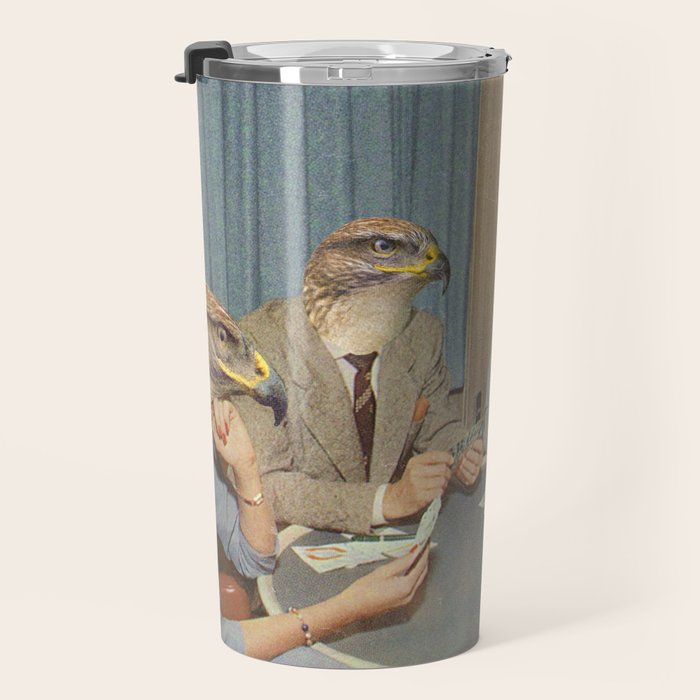 Too Late Mr. Hudson - Birds of prey playing poker with a rabbit in a casino Travel Mug Gallery Image 3