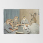 Too Late Mr. Hudson - Birds of prey playing poker with a rabbit in a casino Rug Gallery Image 2
