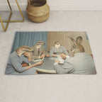 Too Late Mr. Hudson - Birds of prey playing poker with a rabbit in a casino Rug Gallery Image 1