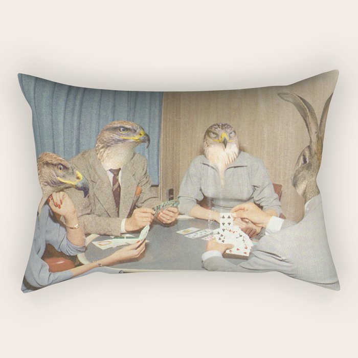 Too Late Mr. Hudson - Birds of prey playing poker with a rabbit in a casino Rectangular Pillow Gallery Image 1