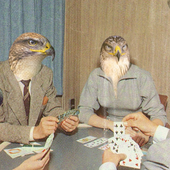 Too Late Mr. Hudson - Birds of prey playing poker with a rabbit in a casino Coffee Mug Gallery Image 2