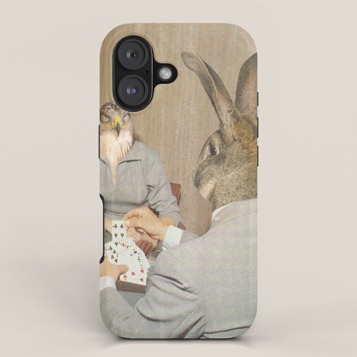 Too Late Mr. Hudson - Birds of prey playing poker with a rabbit in a casino iPhone Case Gallery Image 1