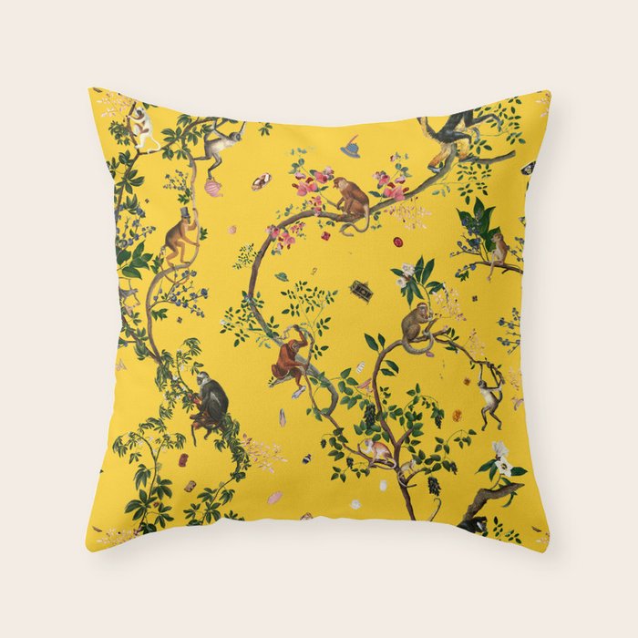 Monkey World Yellow Throw Pillow Gallery Image 6