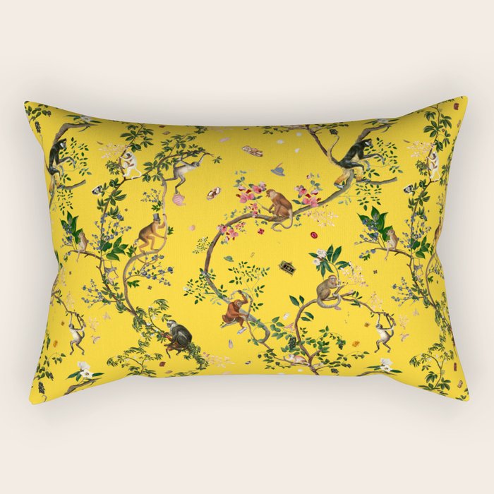 Monkey World Yellow Rectangular Pillow Gallery Image 1