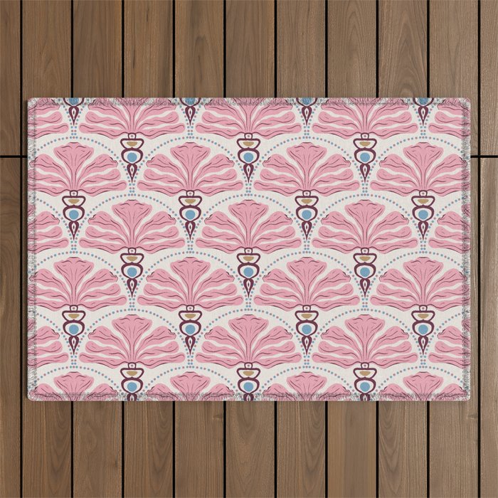 Pink Retro Floral Fan Outdoor Rug Gallery Image 1