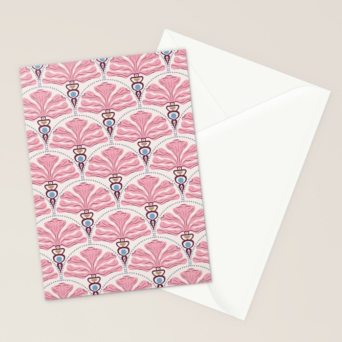 Pink Retro Floral Fan Stationery Card Gallery Image 2