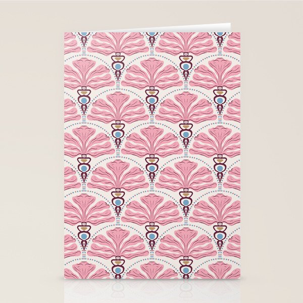 Pink Retro Floral Fan Stationery Card Gallery Image 1