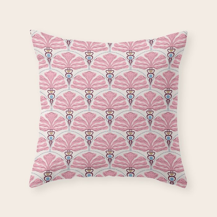 Pink Retro Floral Fan Throw Pillow Gallery Image 6