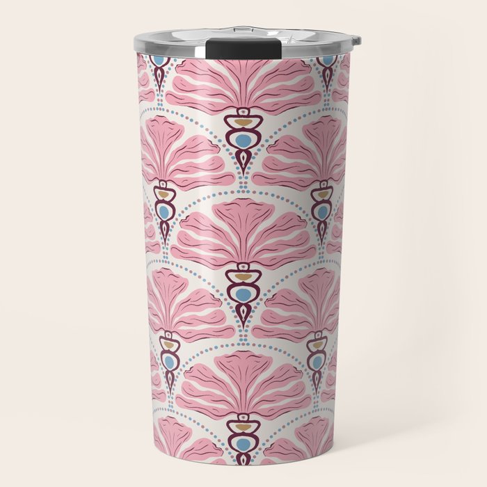 Pink Retro Floral Fan Travel Mug Gallery Image 1