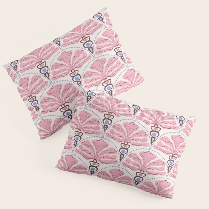 Pink Retro Floral Fan Pillow Sham Gallery Image 1