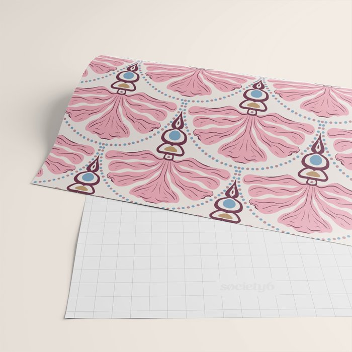 Pink Retro Floral Fan Wrapping Paper Gallery Image 2
