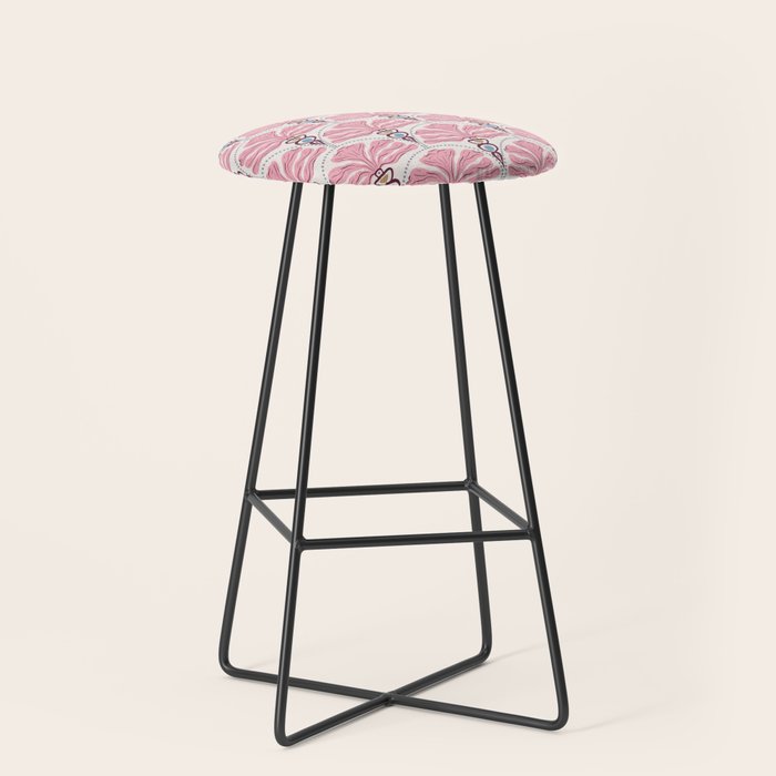 Pink Retro Floral Fan Stool Gallery Image 1