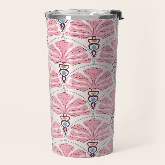Pink Retro Floral Fan Travel Mug Gallery Image 2