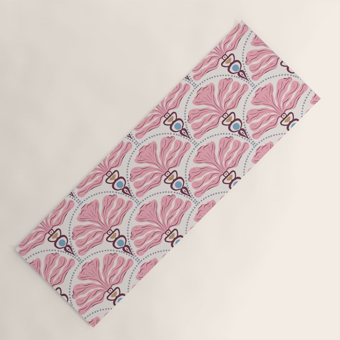 Pink Retro Floral Fan Yoga Mat Gallery Image 1